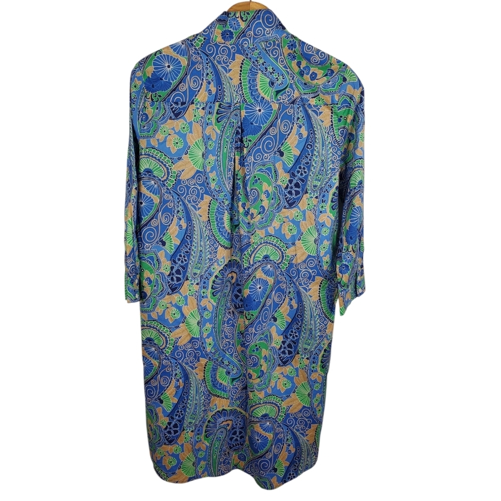 J. McLaughlin Blue Green Paisley Shirt Dress - Picture 7 of 10